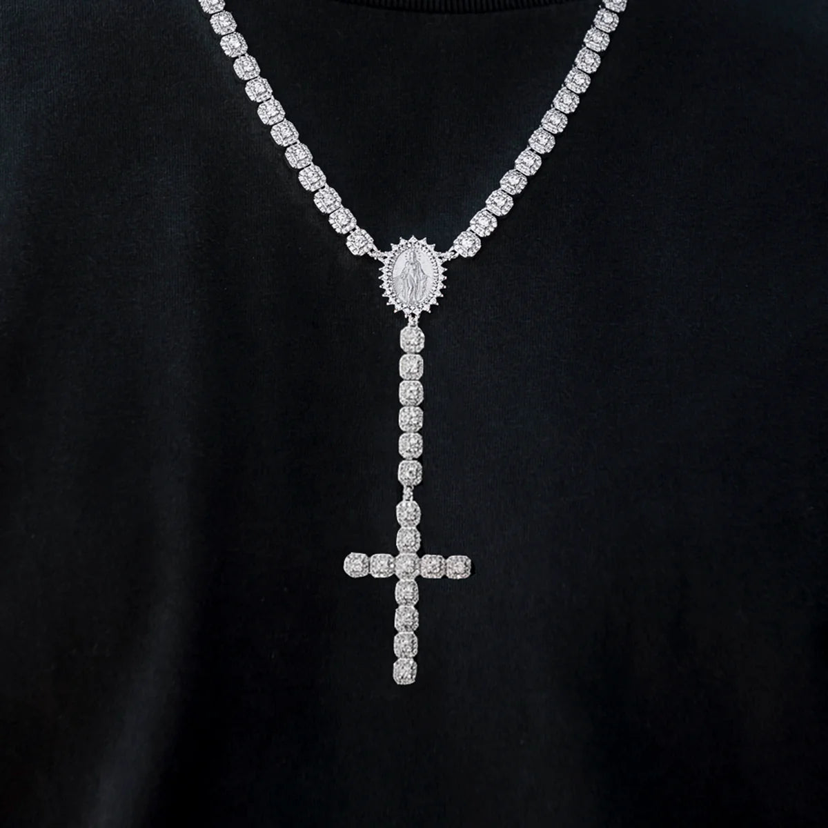 Micro Clustered Rosary Chain in White Gold - 6mm