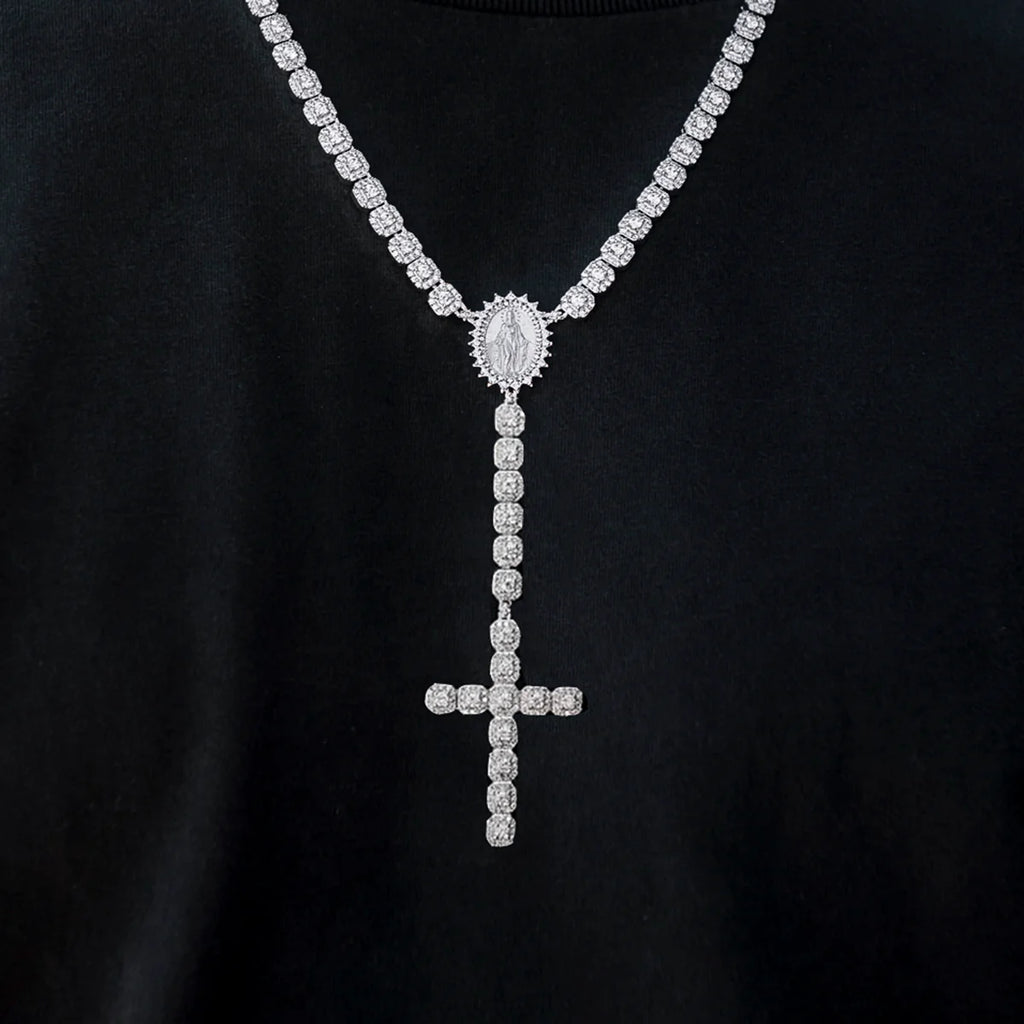 Micro Clustered Rosary Chain in White Gold - 6mm