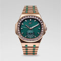 39MM Visionary Iced Emerald Stone Steel Band Watch - Rose Gold