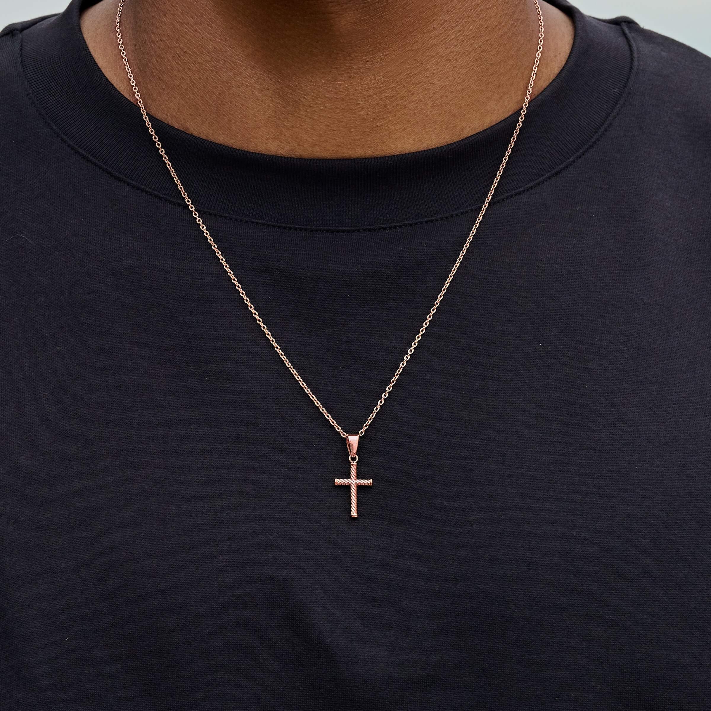 Micro Twisted Rope Cross Pendant in Rose Gold