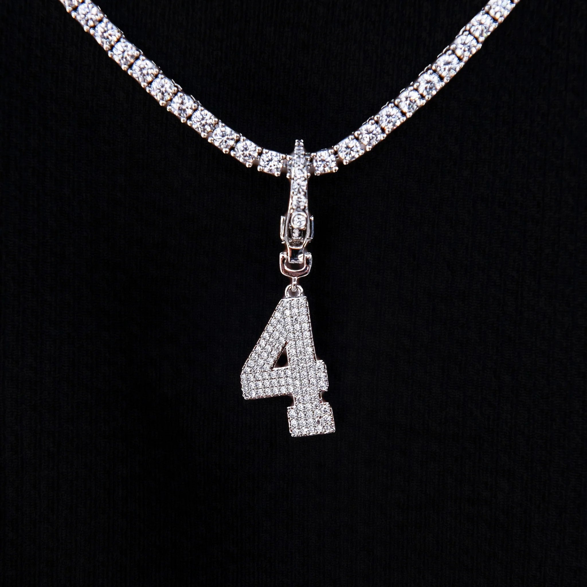 Micro Pave Number Clip On Pendants in White Gold
