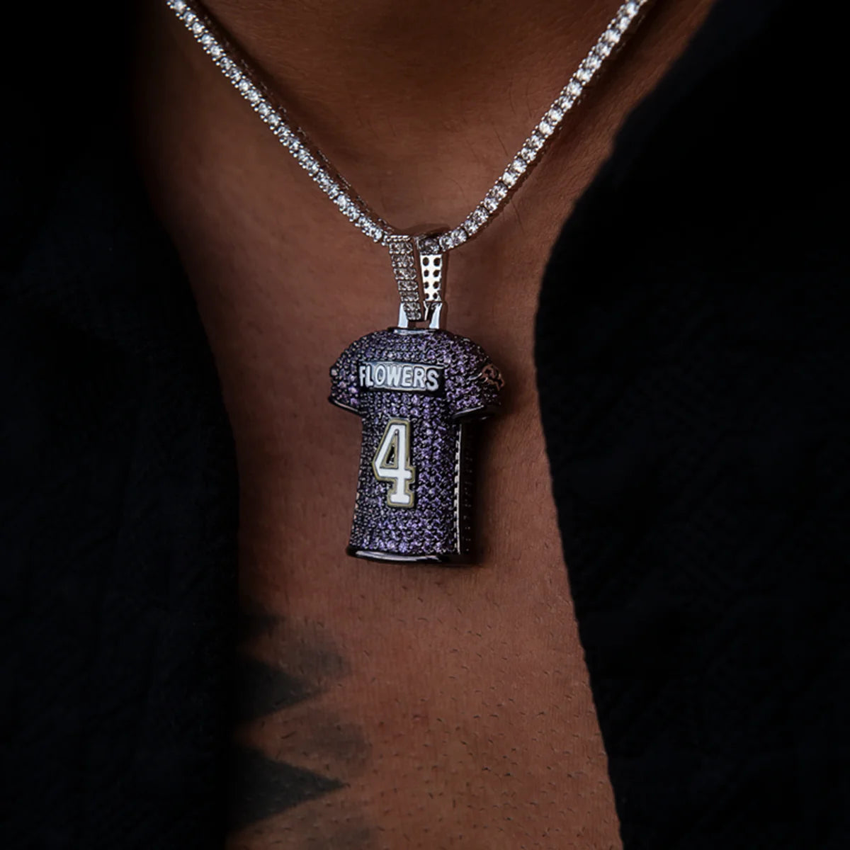 Zay Flowers Baltimore Ravens Purple #4 Jersey Pendant - White Gold