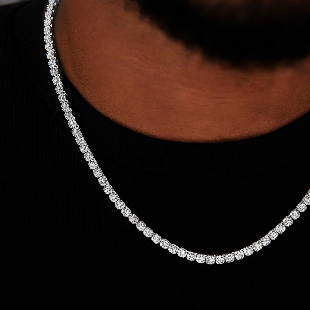 Iced Mini Clustered Tennis Chain + Bracelet Bundle in White Gold