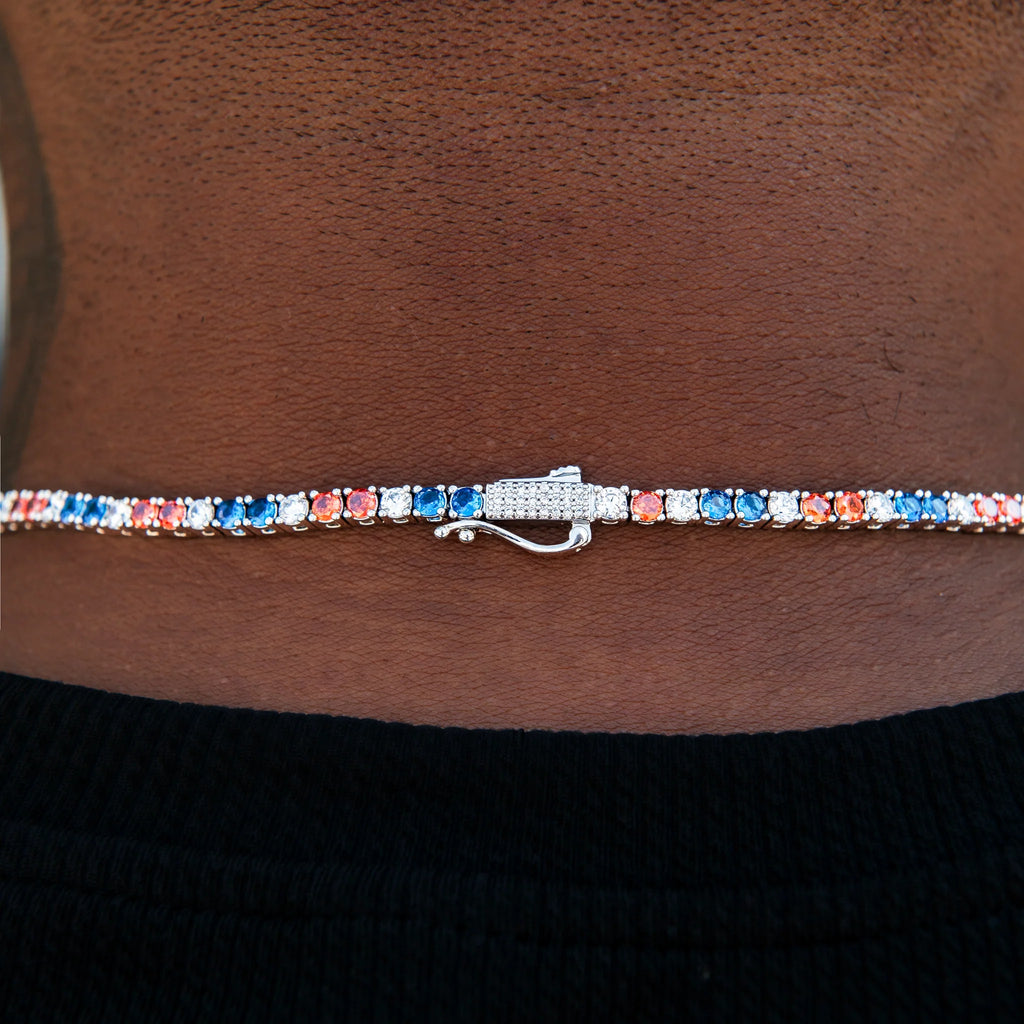 3MM Diamond Tennis Chain - Royal Blue Orange White
