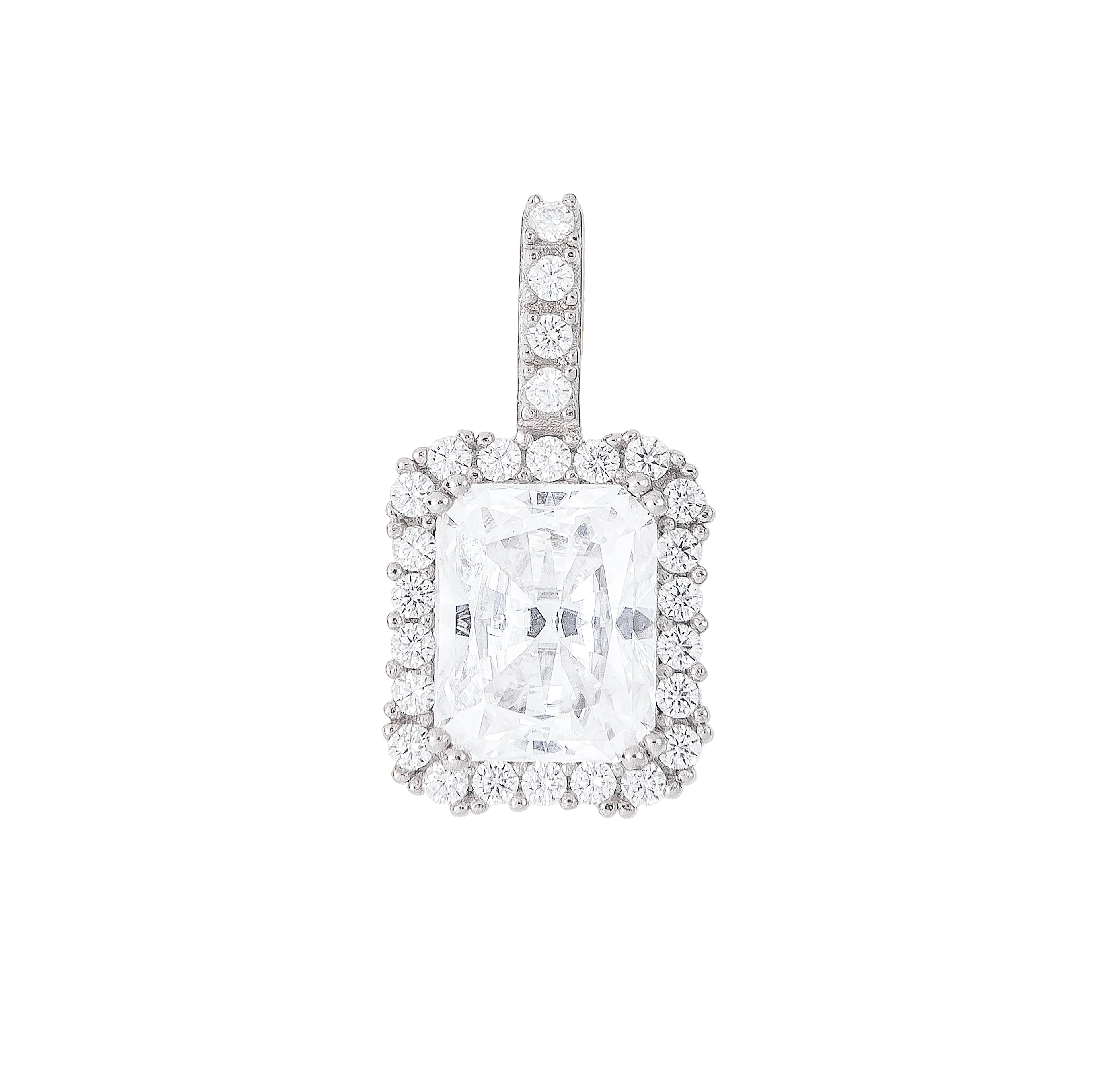 Moissanite Micro Diamond Stone Pendant in Sterling Silver