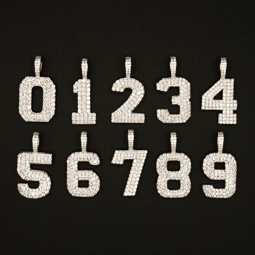 Pave Number Pendants in Yellow Gold