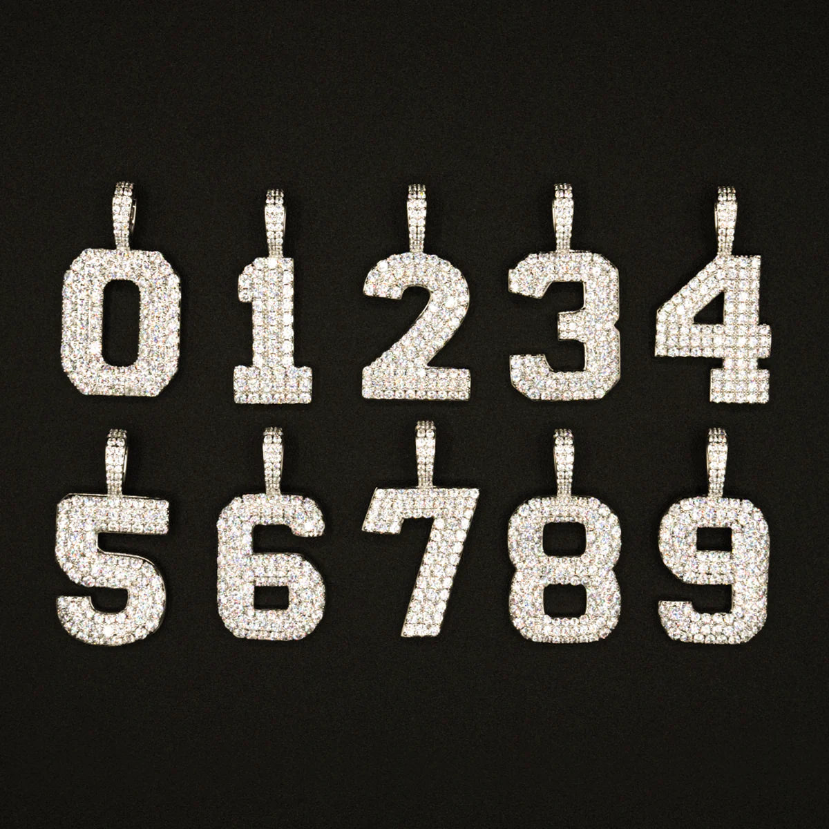 Pave Number Pendants in Yellow Gold