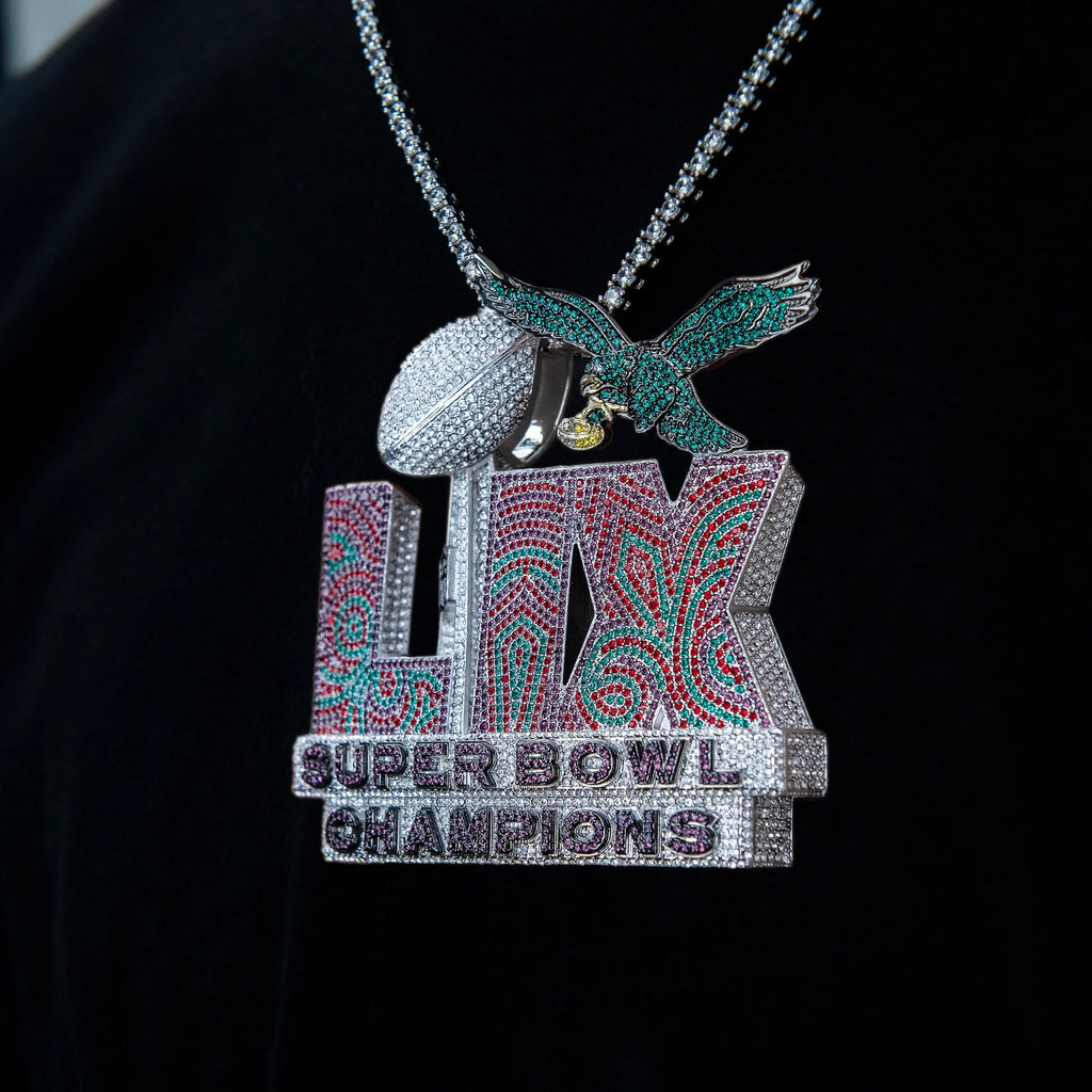 Official NFL Philadelphia Eagles Super Bowl LIX Champions Pendant, Large in White Gold