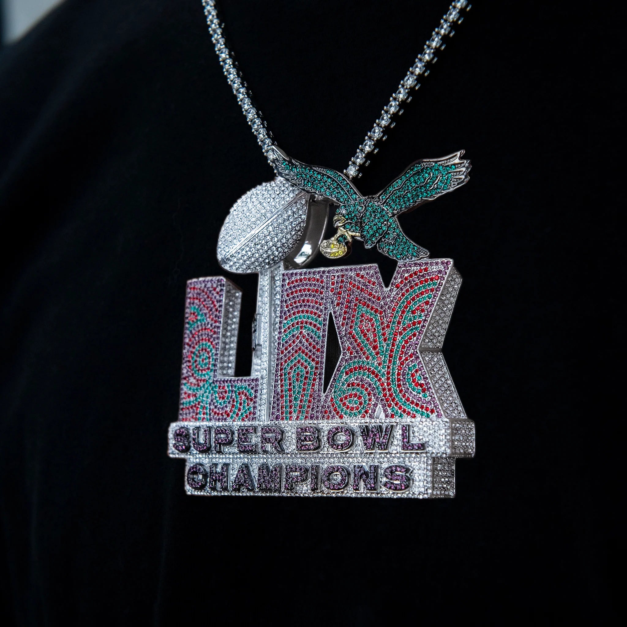 Official NFL Philadelphia Eagles Super Bowl LIX Champions Pendant, Large in White Gold