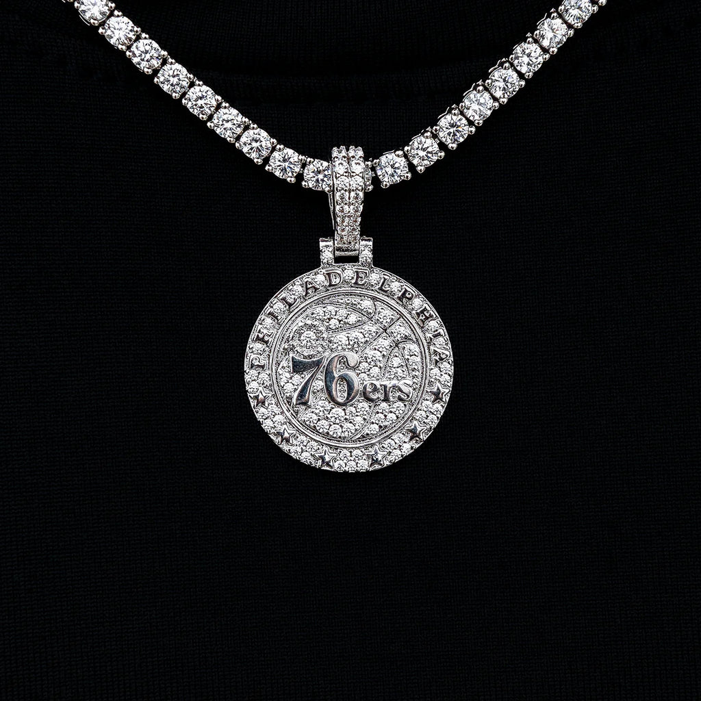 Philadelphia 76ers Official NBA Micro Logo Pendant in White Gold