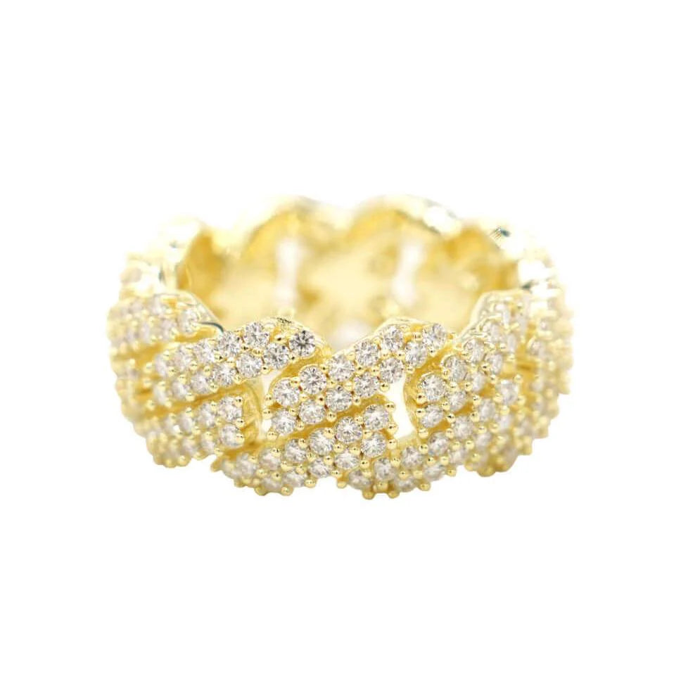 Men's Moissanite Diamond Prong Cuban Ring in Yellow Gold Vermeil