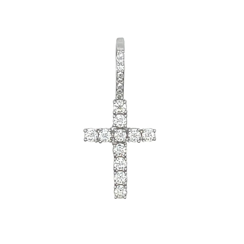 Micro Lab Grown Diamond Cross Pendant in Solid White Gold