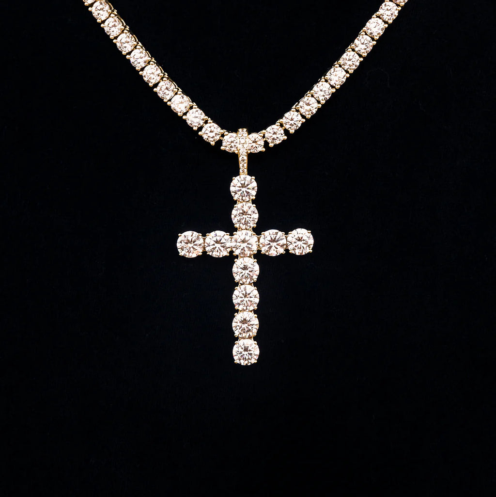 Large Diamond Cross Pendant in Yellow Gold