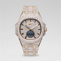 39MM Visionary Moissanite Fully Iced Case & Steel Band Watch - Yellow Gold