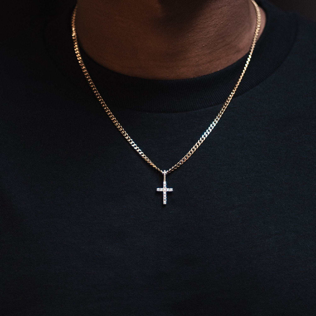 Solid Gold Micro Diamond Cross Pendant-VS Diamonds