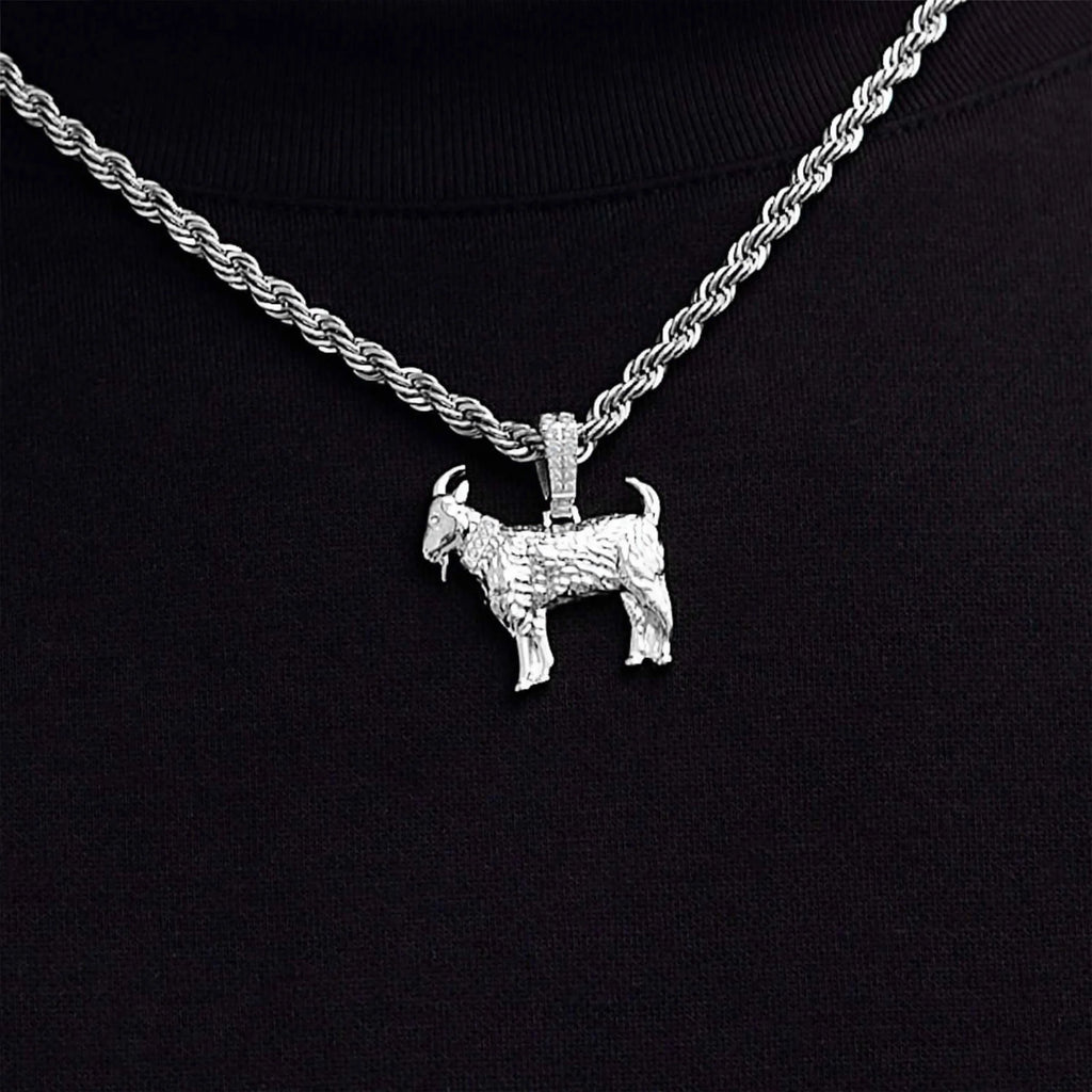 Micro Simple Goat Pendant in White Gold
