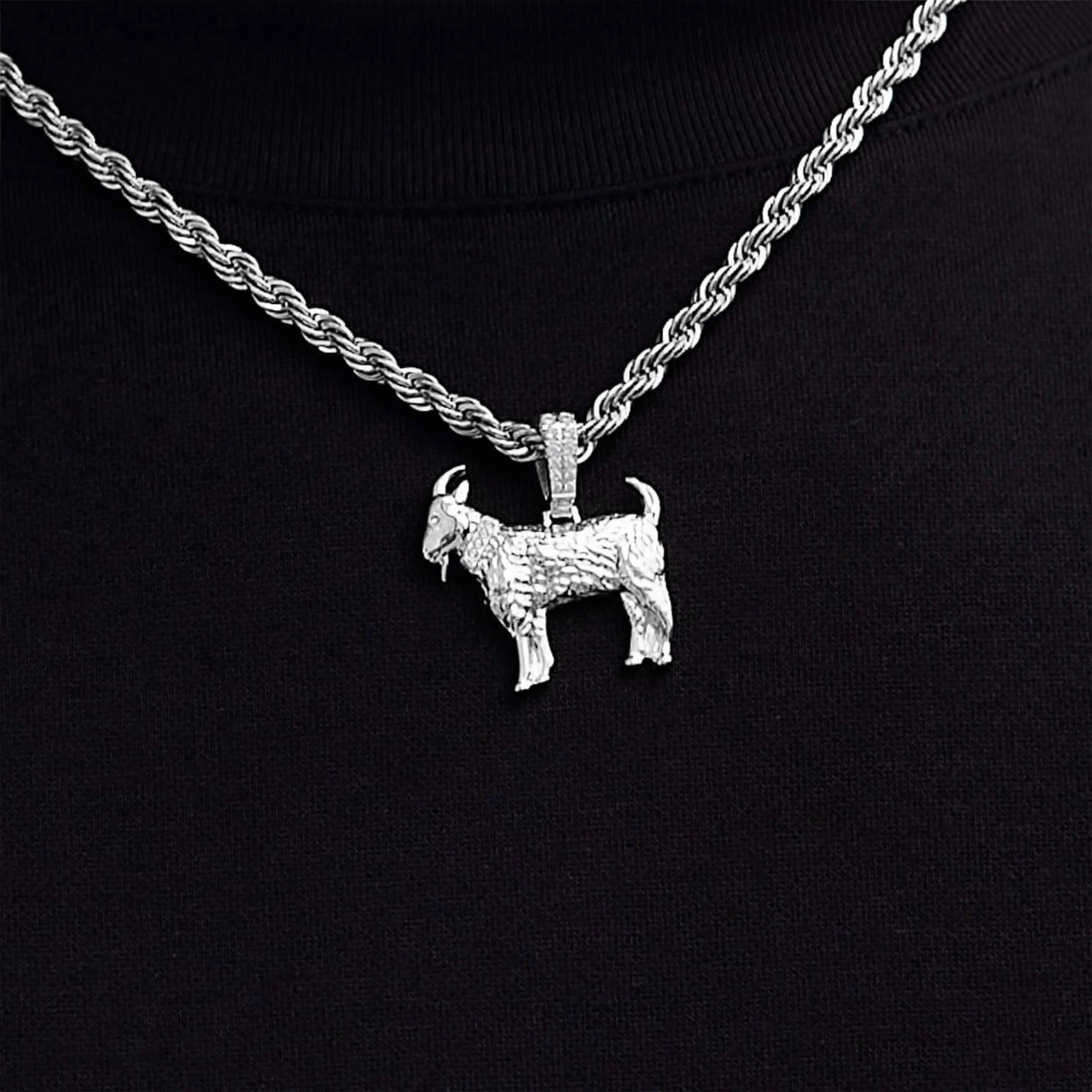 Micro Simple Goat Pendant in White Gold