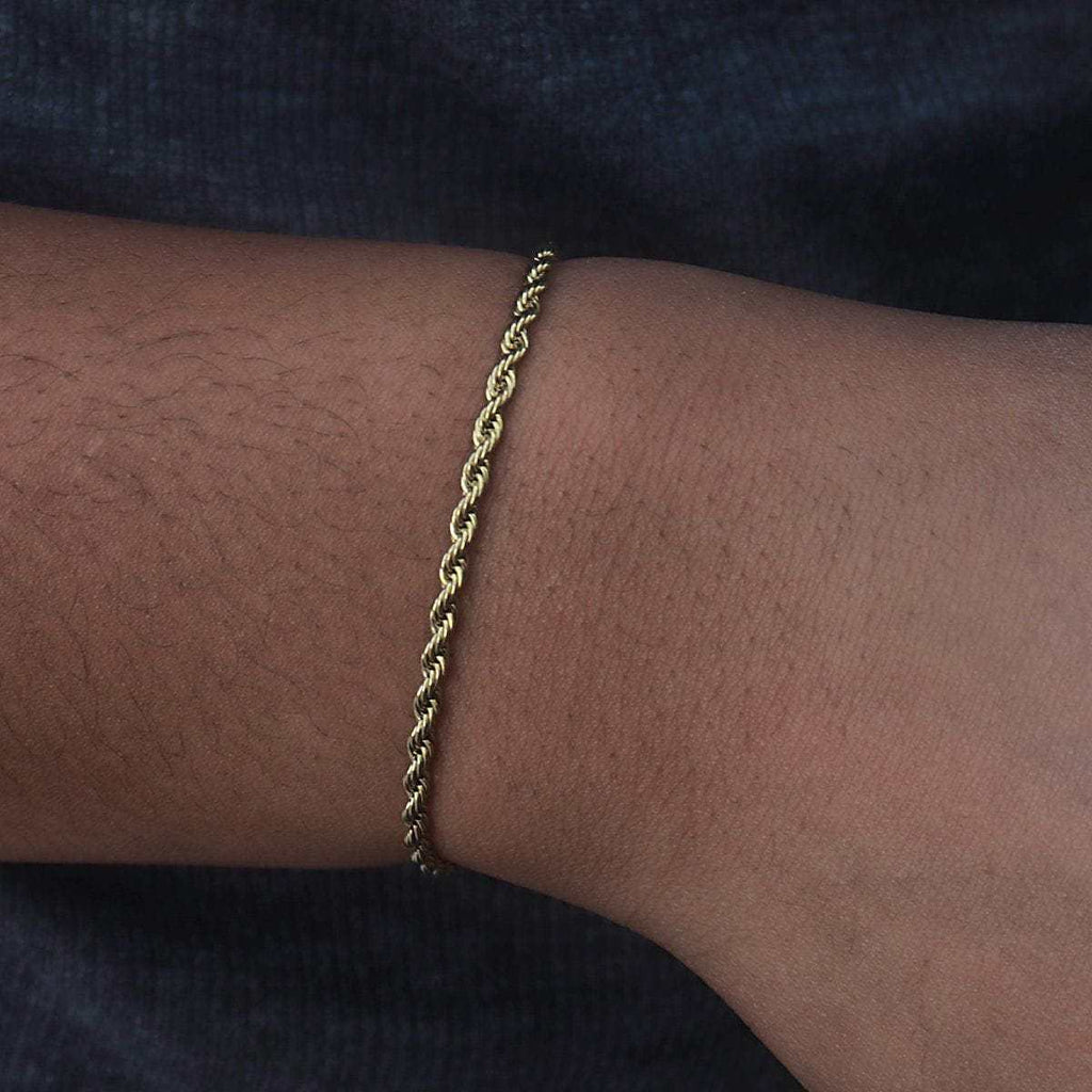 Rope Bracelet in Yellow Gold (Adjustable)- 2mm