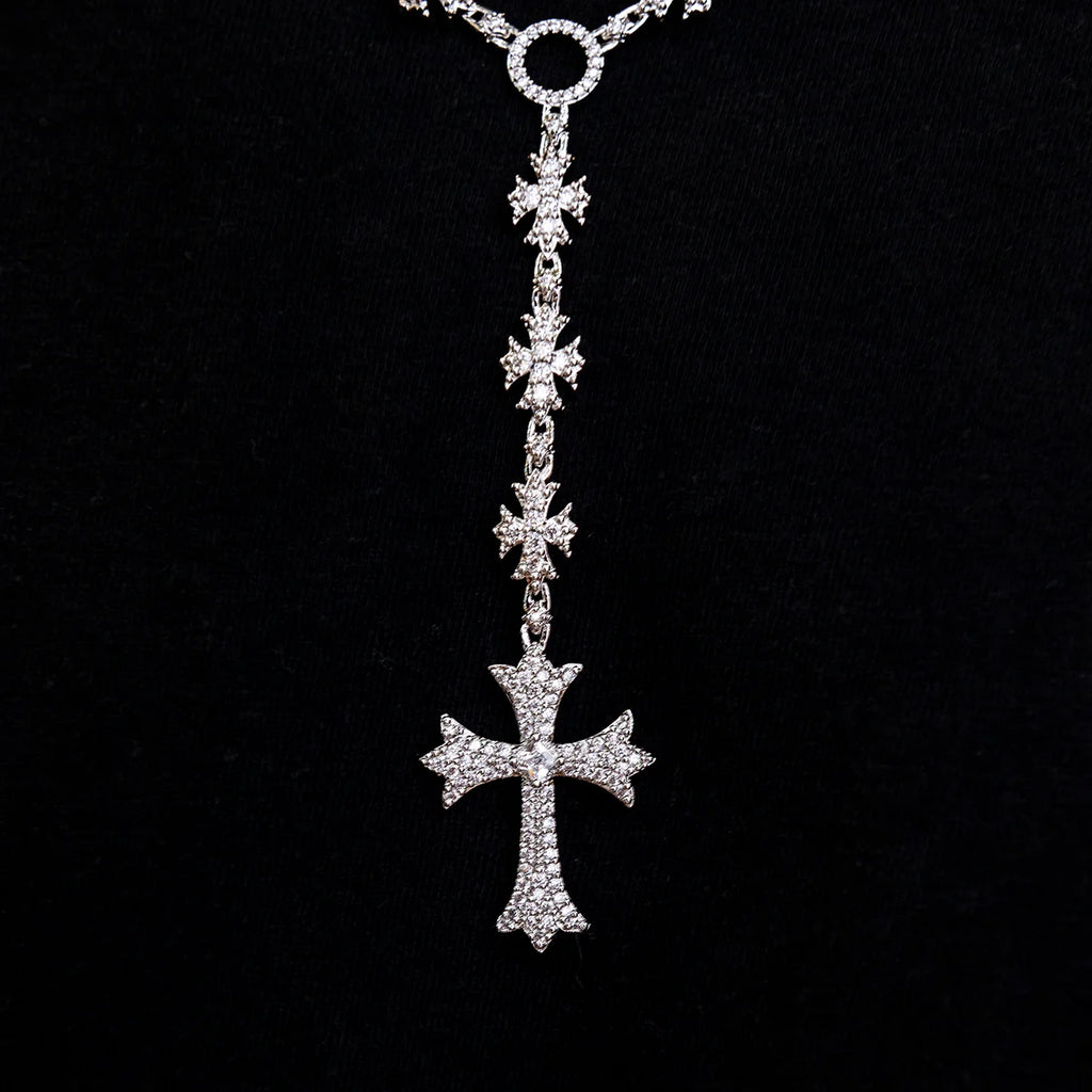Flared Cross Rosary Chain in White Gold - 8mm