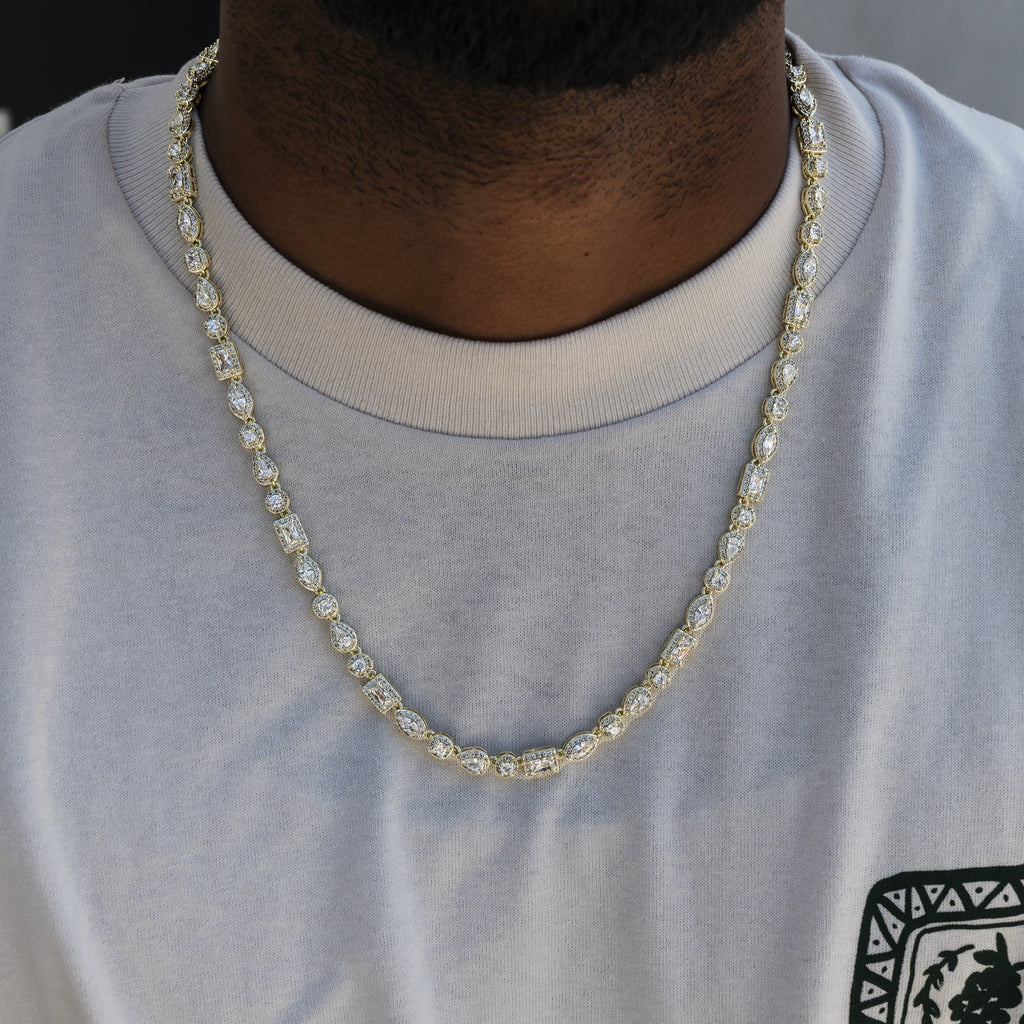 Mixed Diamond Pave Chain in Yellow Gold