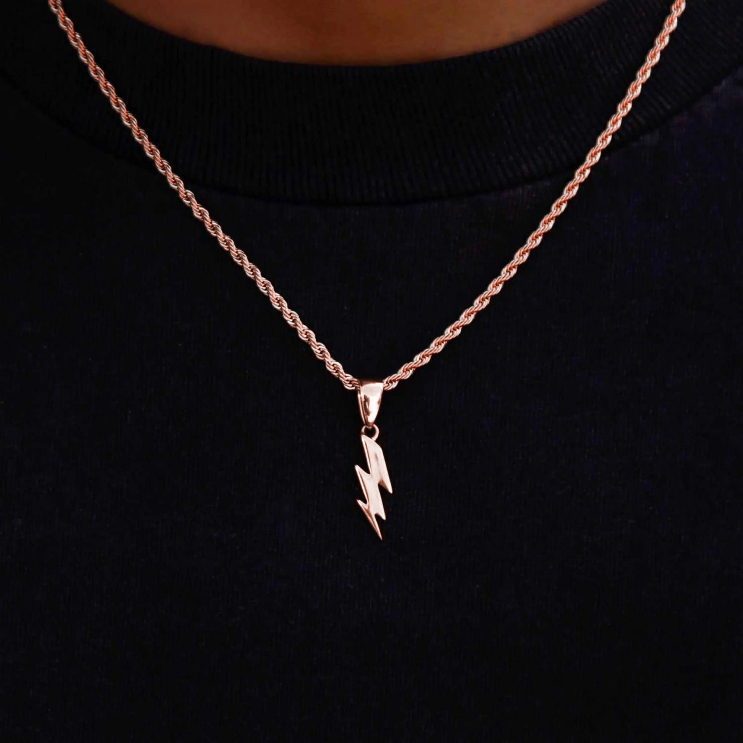 Micro Simple Lighting Bolt Pendant in Rose Gold