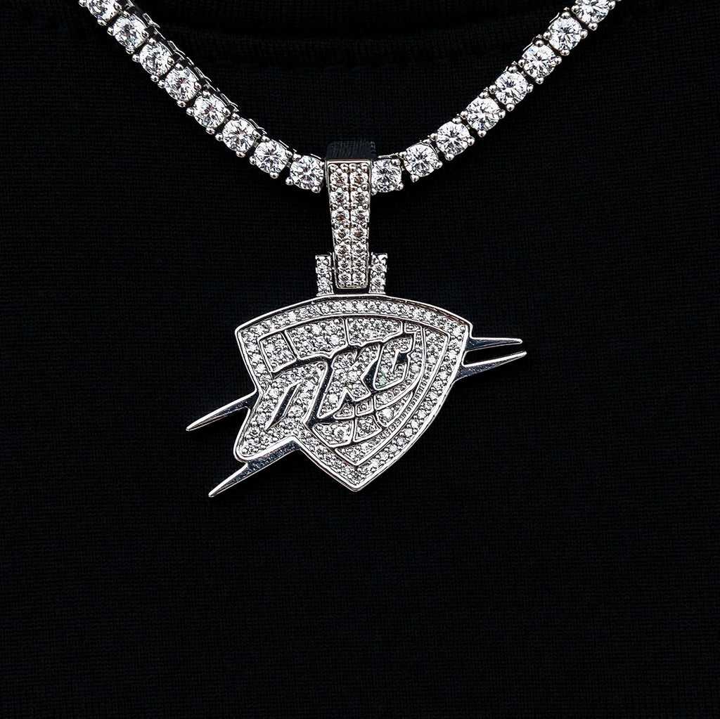 Oklahoma City Thunder OKC Official NBA Micro Logo Pendant in White Gold