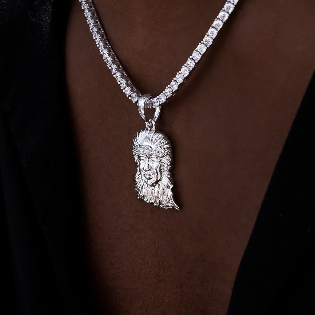 Diamond Crown Portrait of Jesus Pendant in White Gold