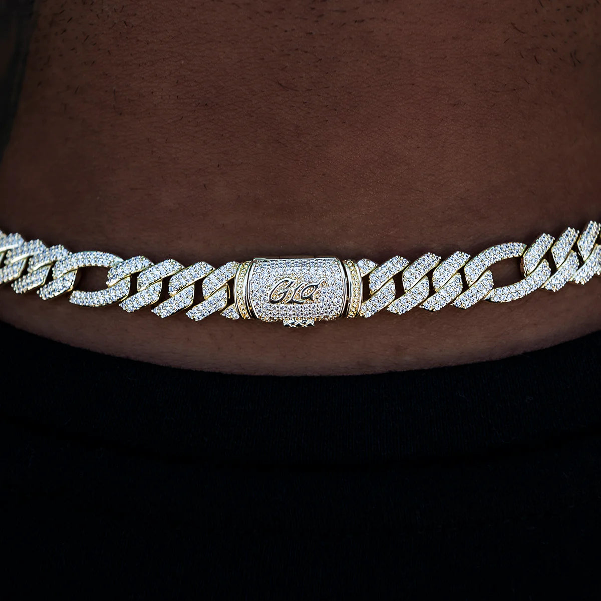 Diamond Figaro Chain in Yellow Gold- 10mm