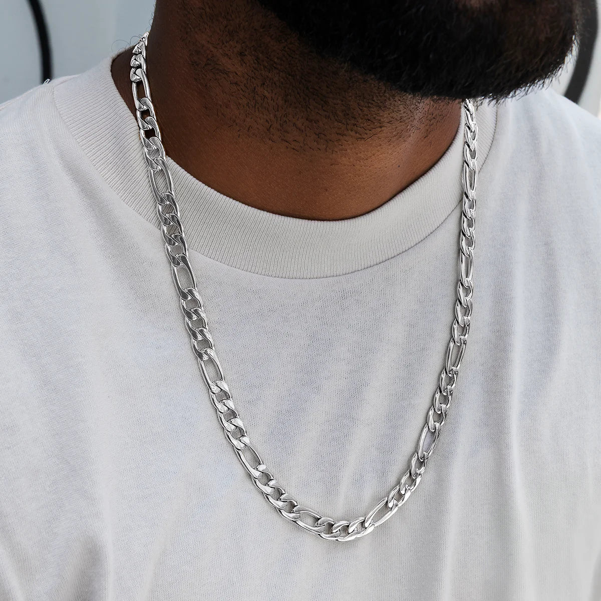 Figaro Chain in White Gold- 9mm