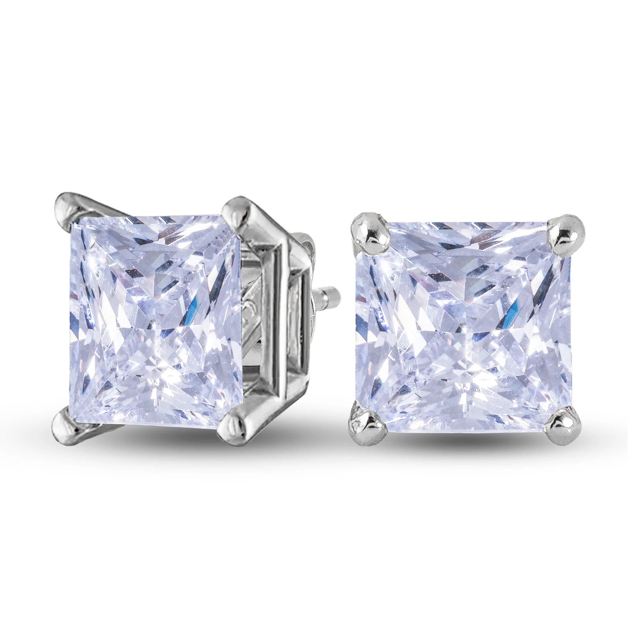 Square Cut Lab Grown Diamond Stud Earrings in Solid White Gold