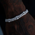 9MM Iced Puffed Mariner Cuban Bracelet - White Gold