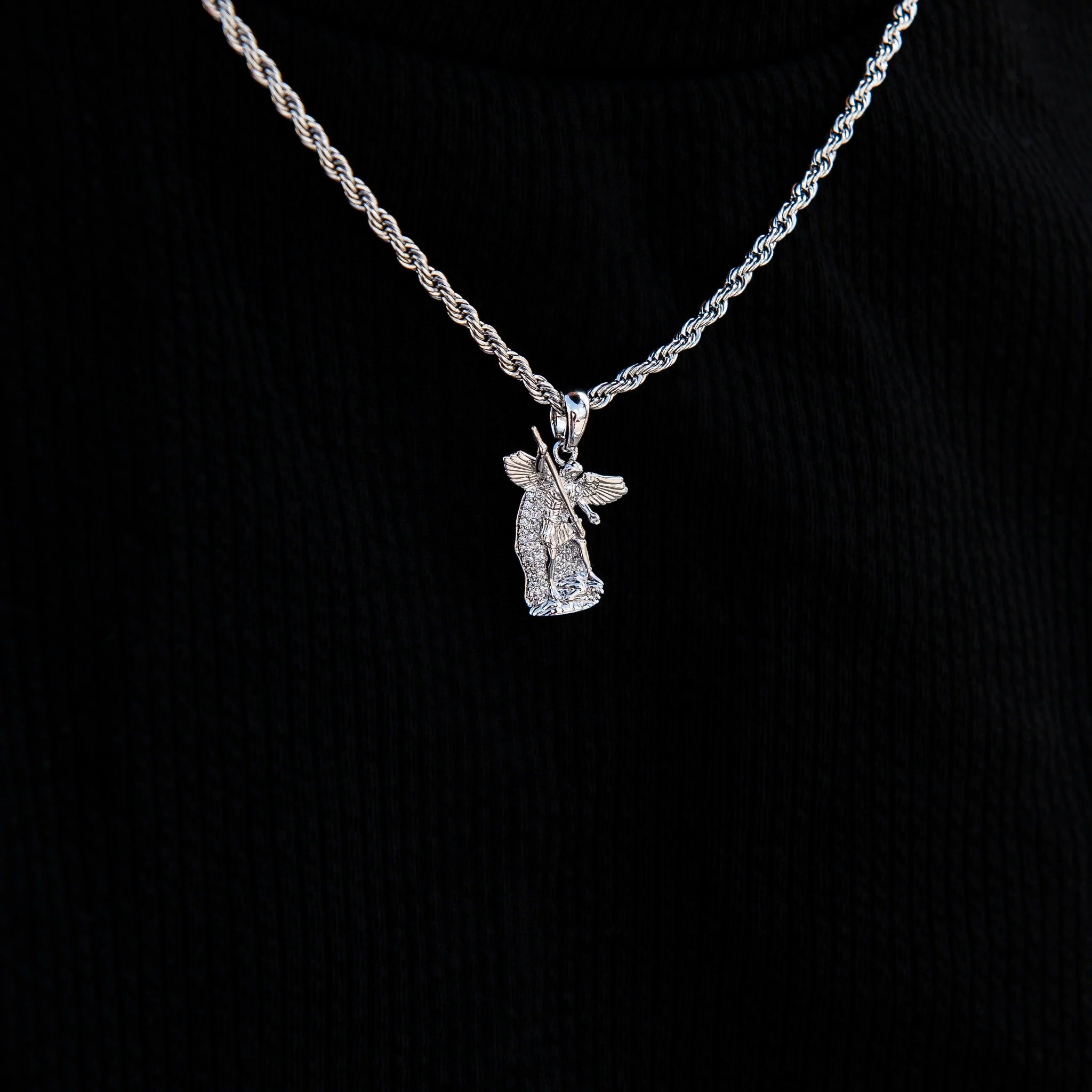 Micro Saint Michael Pendant in White Gold