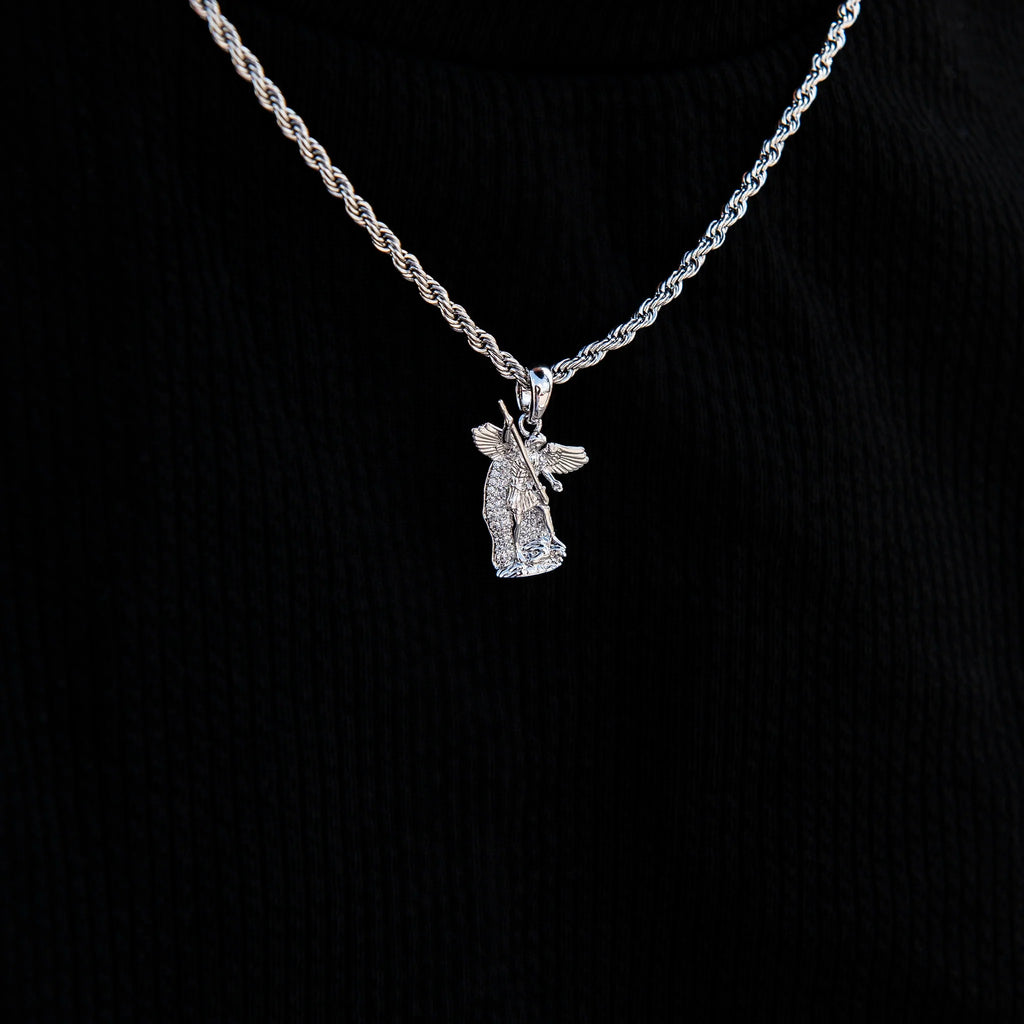 Micro Saint Michael Pendant in White Gold