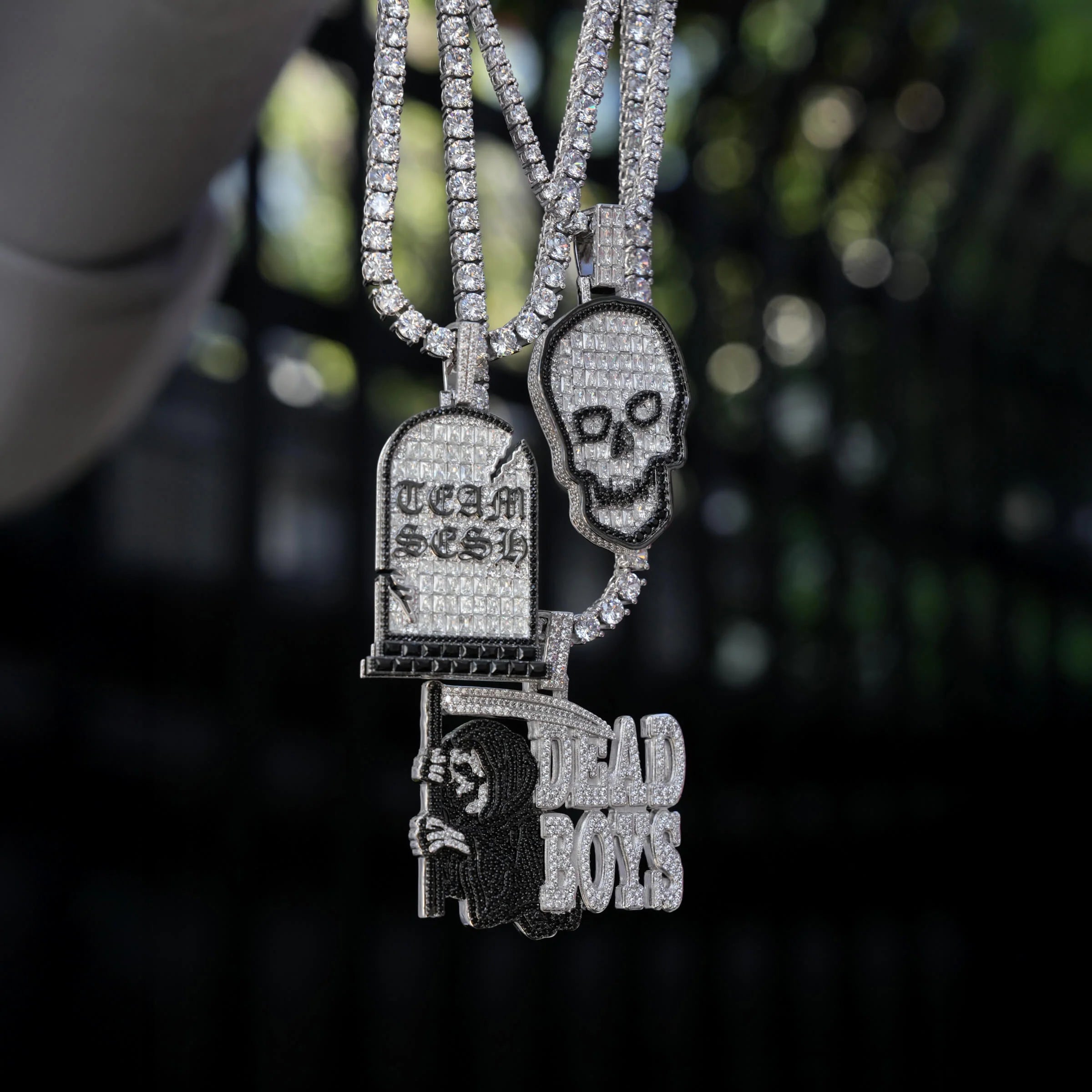 GLD X Sesh Bones Iced Dead Boys Pendant in White Gold