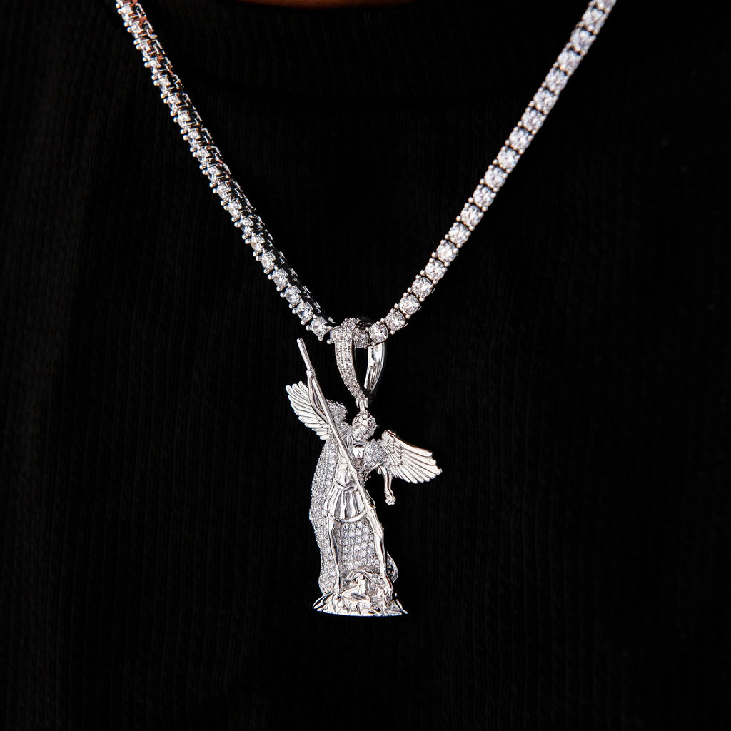 Saint Michael Pendant in White Gold