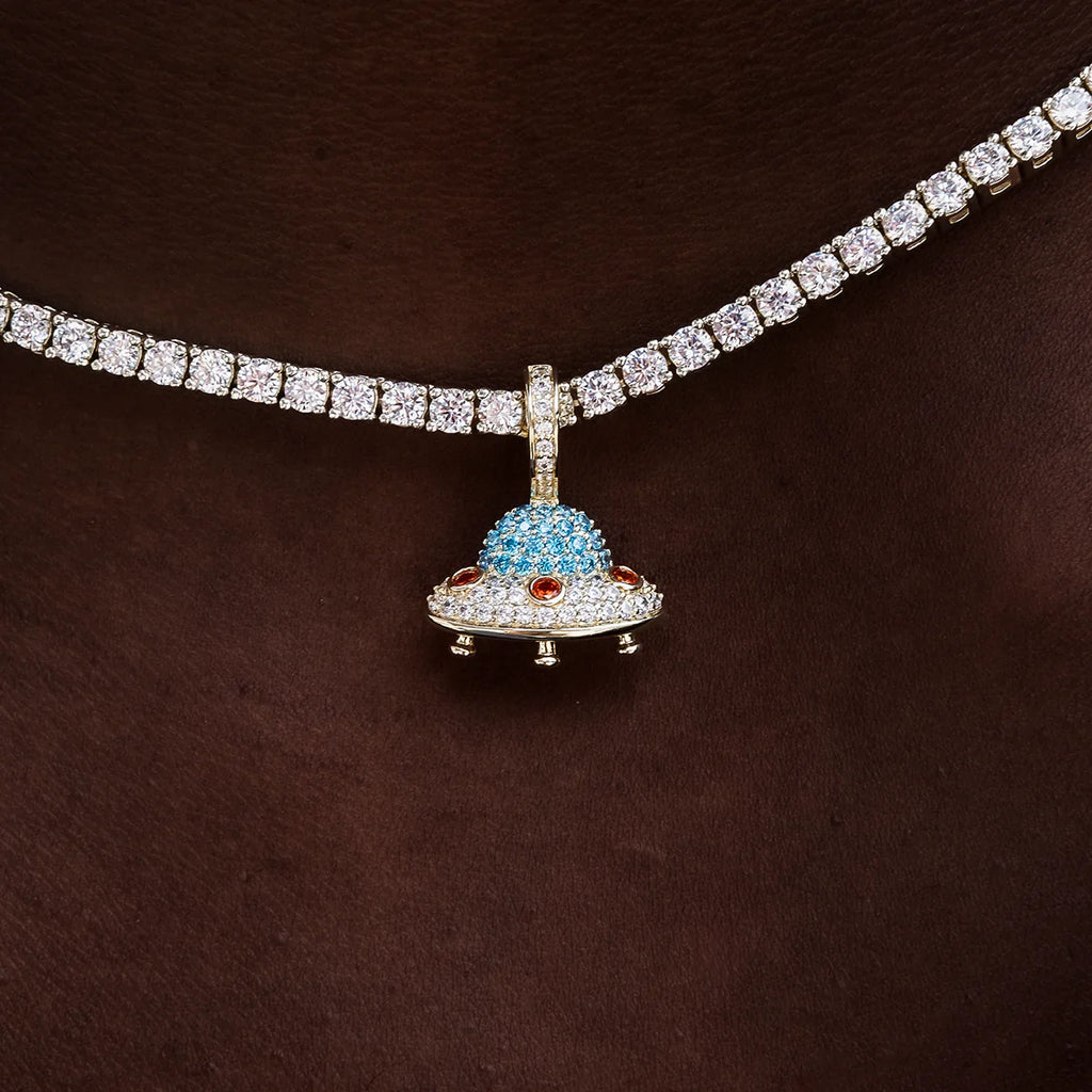 Micro Iced UFO Pendant in Yellow Gold
