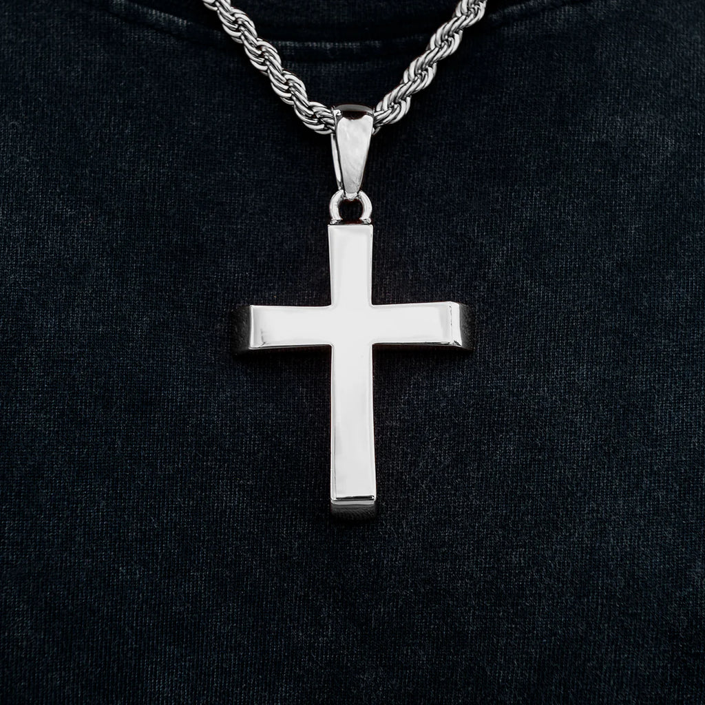 Large Simple Cross Pendant in White Gold