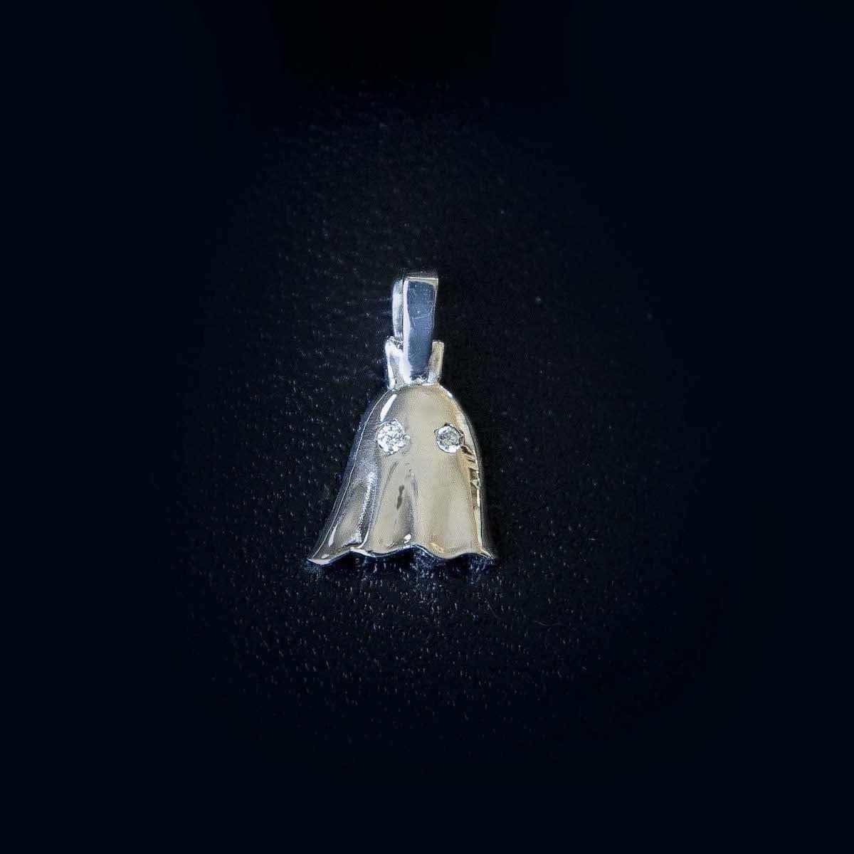 Solid White Gold Micro Ghost Pendant-VS Diamonds