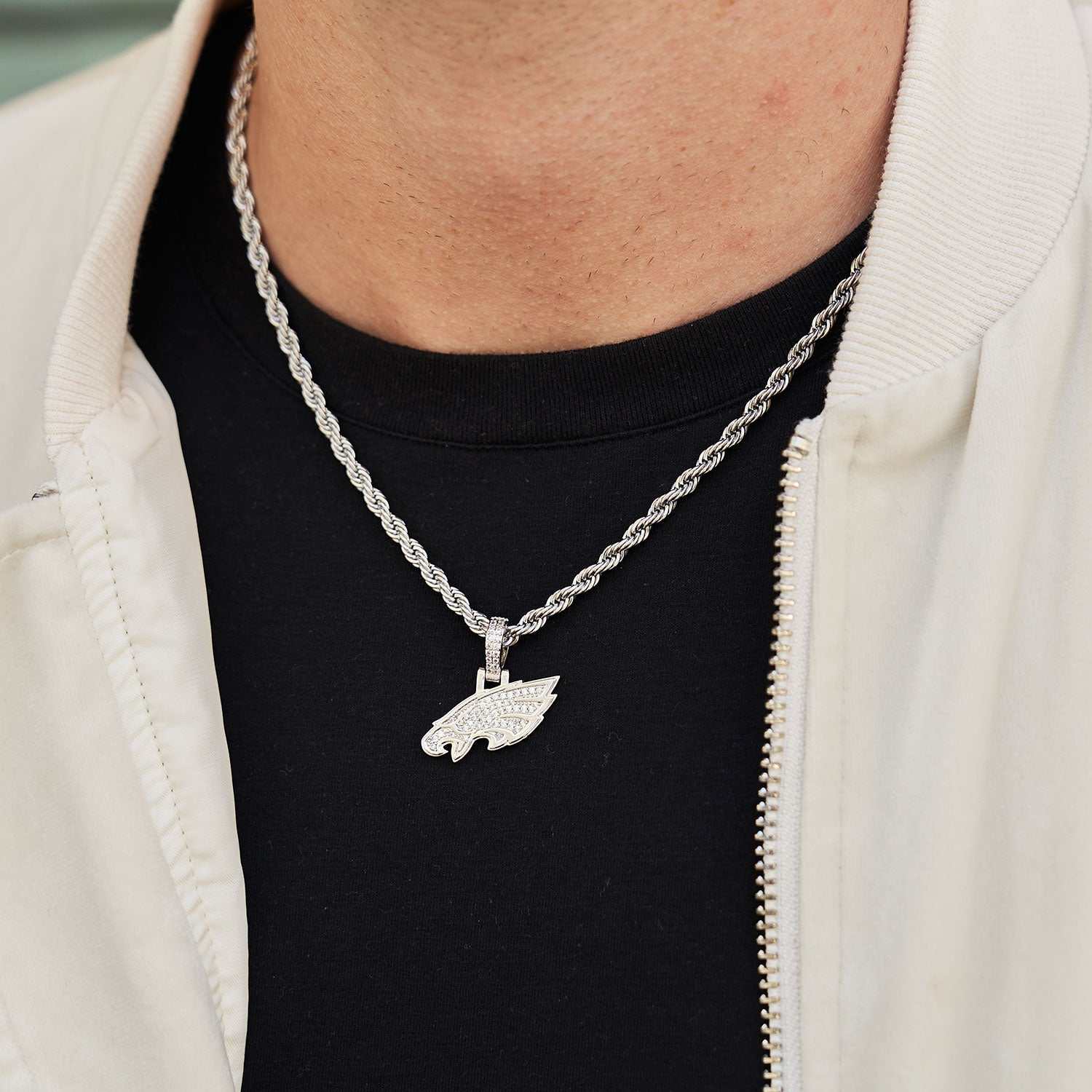 Philadelphia Eagles Official NFL Micro Logo Pendant - White Gold