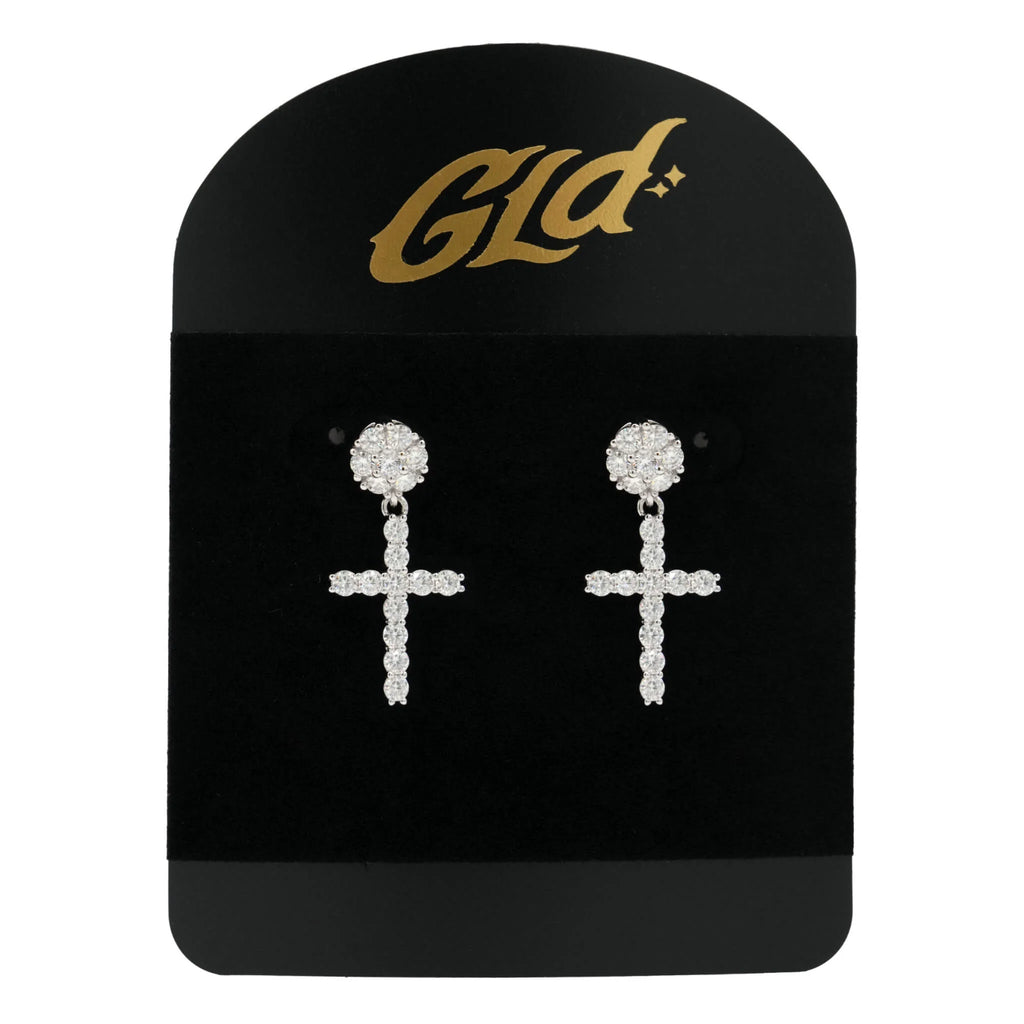 Moissanite Diamond Studded Cross Earring in Sterling Silver