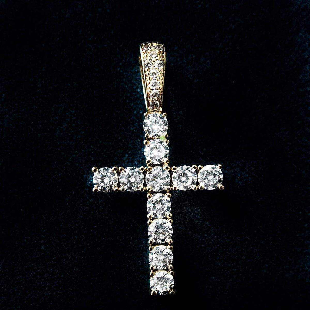 Solid Gold Diamond Cross Pendant-VS Diamonds