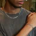 Figaro Chain + Bracelet Bundle in White Gold- 6mm