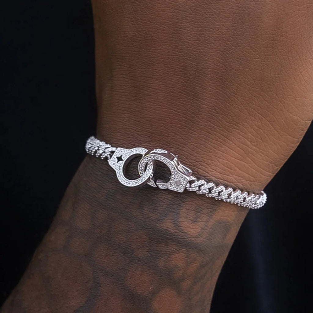 Iced Handcuff Diamond Prong Cuban Bracelet in White Gold