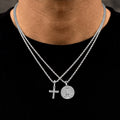 Micro Simple Cross and Saint Michael Coin Pendant Set in White Gold