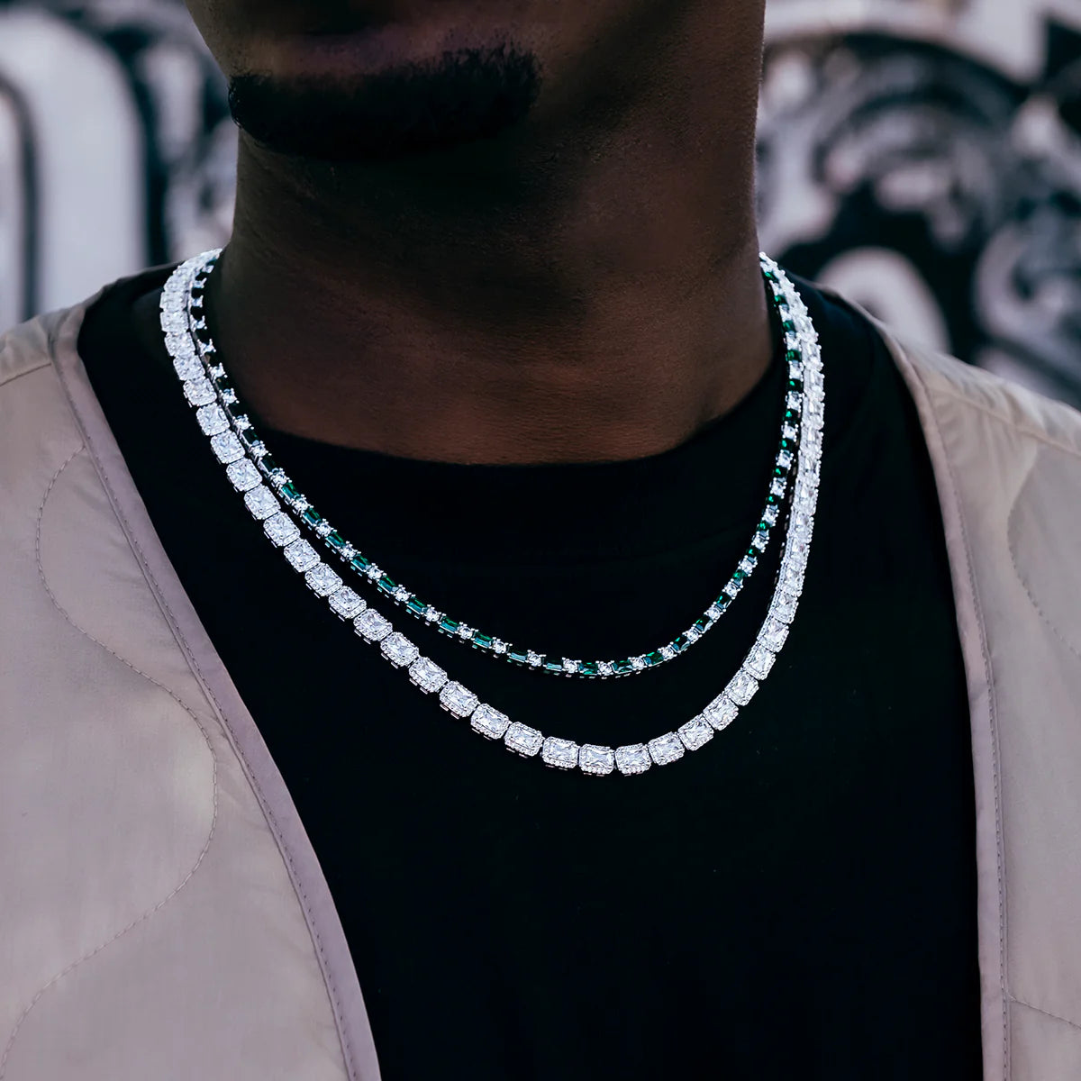 Emerald Baguette Tennis Chain in White Gold - 4mm