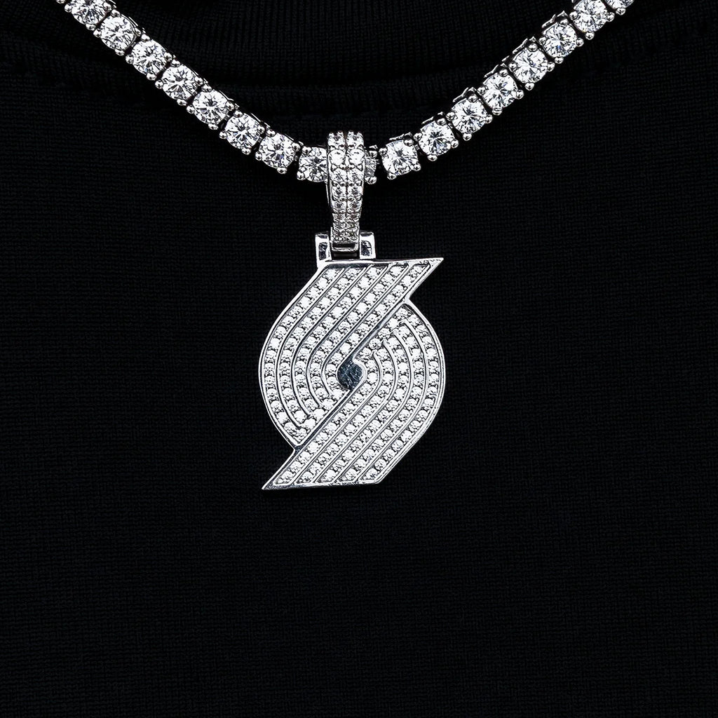 Portland Trail Blazers Official NBA Micro Logo Pendant in White Gold