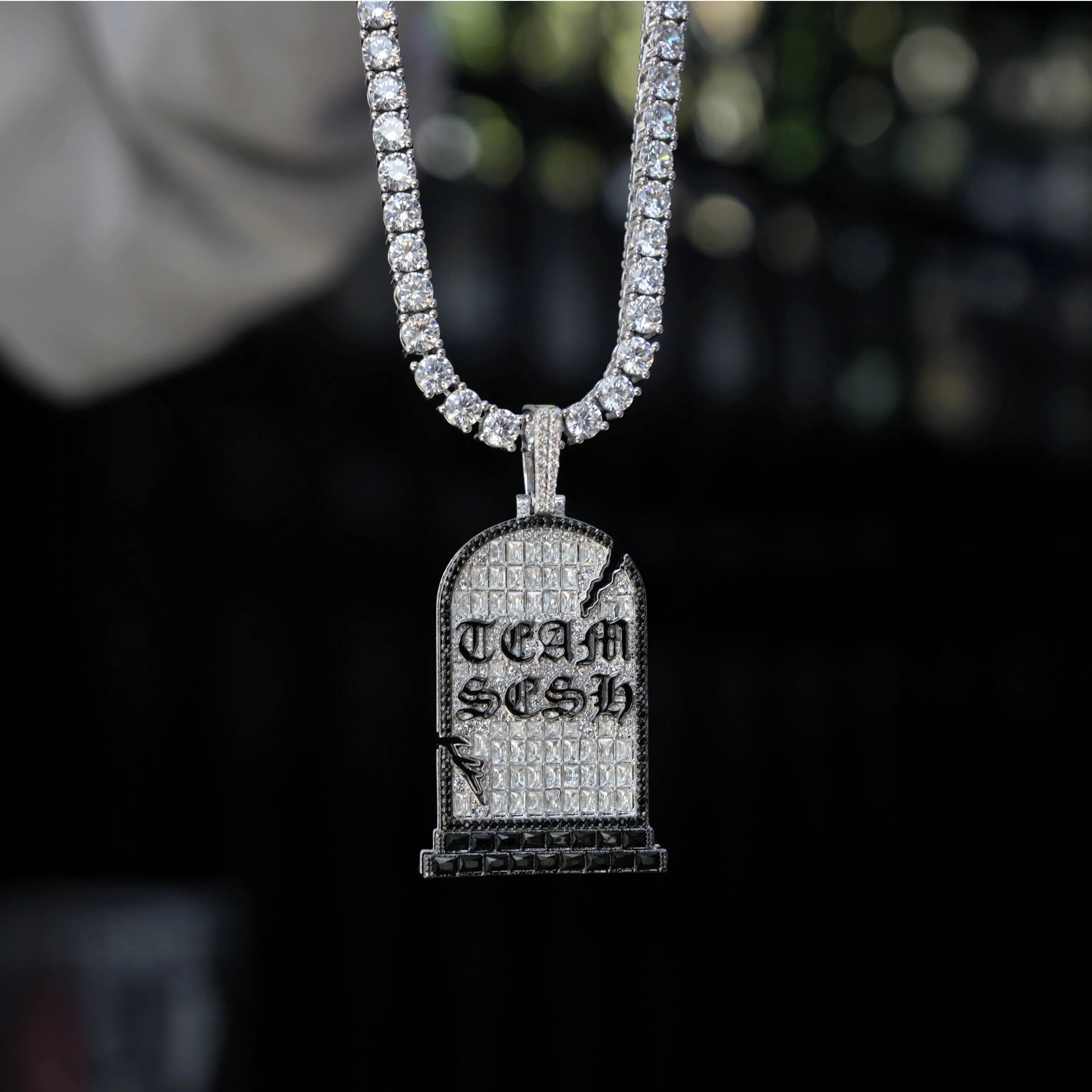 GLD X Sesh Bones Iced Grave Pendant in White Gold