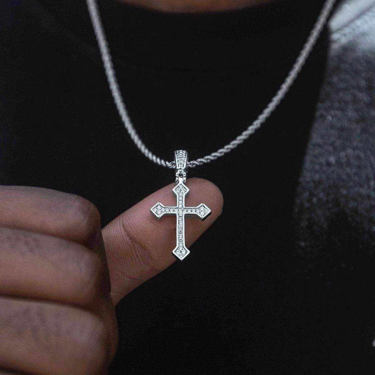 Solid Gold Iced Celtic Cross in White Gold Pendant-VS Diamonds