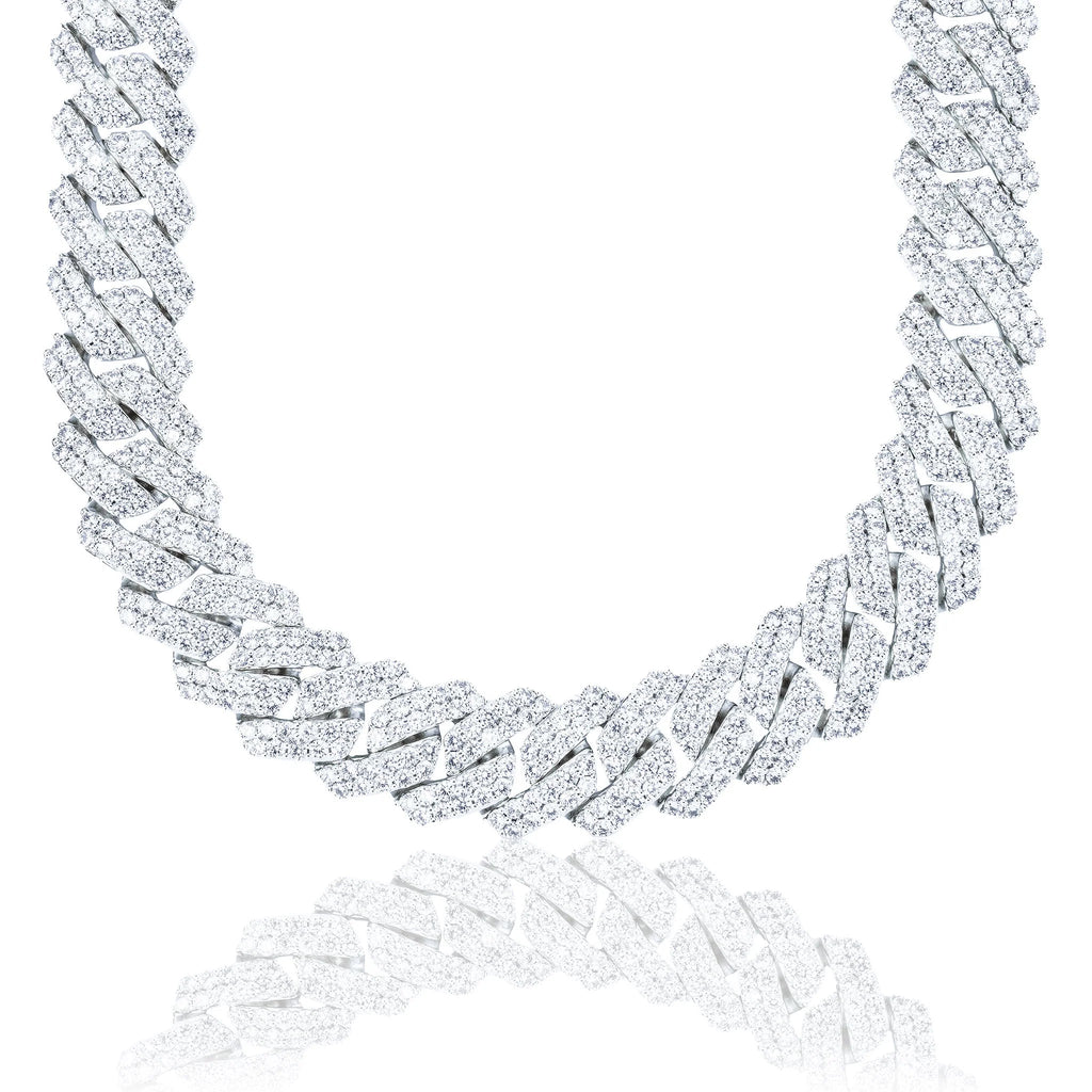 Moissanite Diamond Prong Cuban Chain in Sterling Silver - 19mm