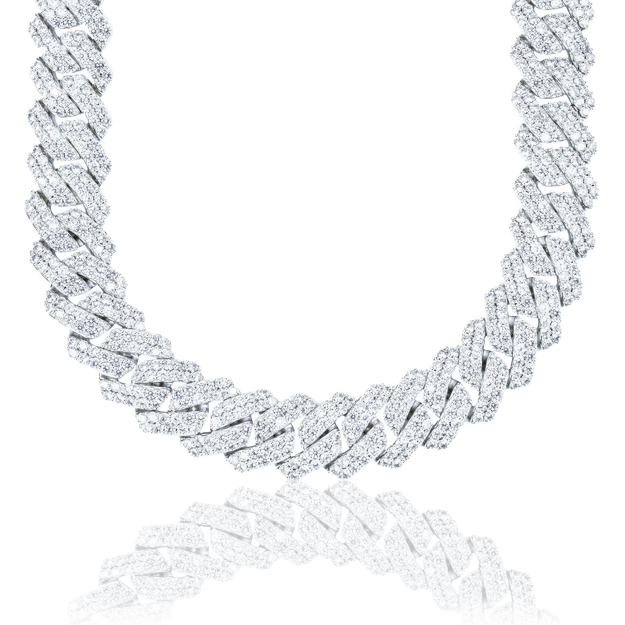 Moissanite Diamond Prong Cuban Chain in Sterling Silver - 19mm